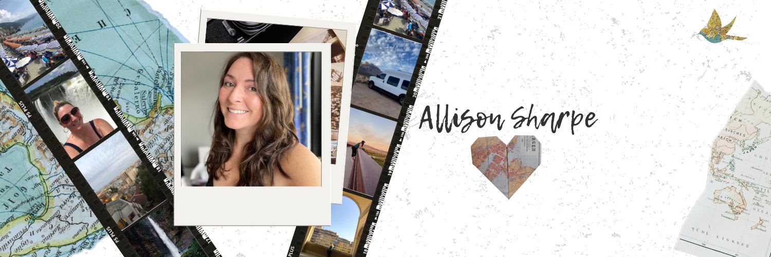 Photos from Allison's travels laid over a vintage map